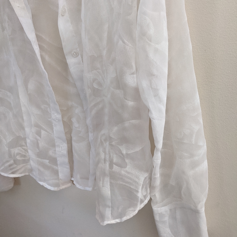 90s whimsygoth vintage white button down with florals - Picture 5 of 7